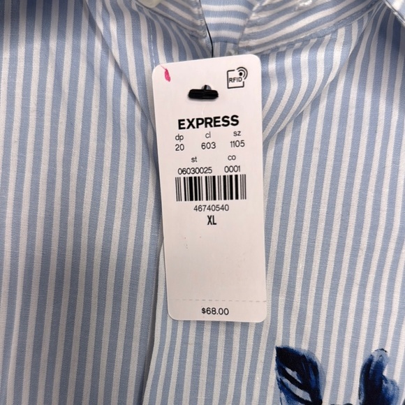 NWT Express Men's Blue Pinstripe Shirt with Floral Accent - Picture 2 of 10